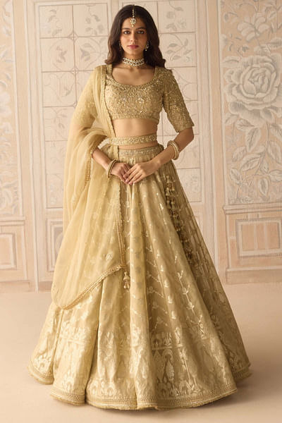 Gold embroidered brocade lehenga set