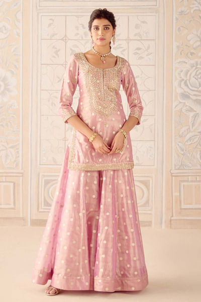 Blush pink zardozi embroidered sharara set