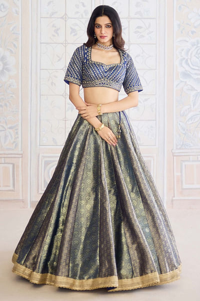 Midnight blue brocade lehenga set