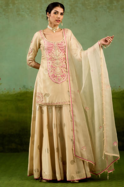 Ivory gota-thread embroidered sharara set