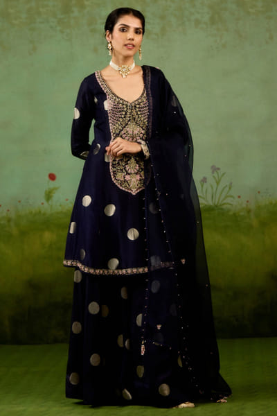 Shyam Narayan Prasad Navy blue zardozi embroidered sharara set SHYOCT25D135158