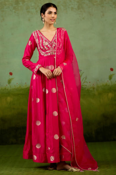 Shyam Narayan Prasad Fuchsia pink zardozi embroidered anarkali set SHYOCT25D135153