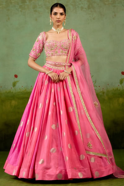 Candy pink zardozi embroidered lehenga set