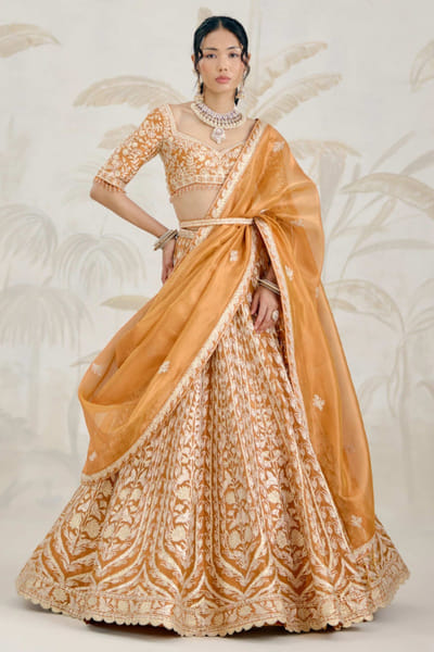 Orange and gold gota embroidered lehenga set