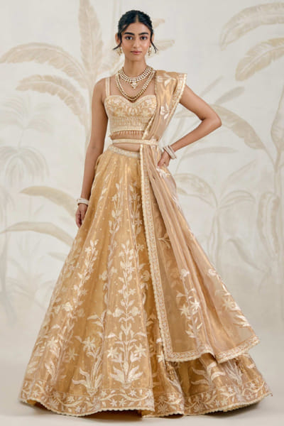 Gold gota embroidery lehenga set