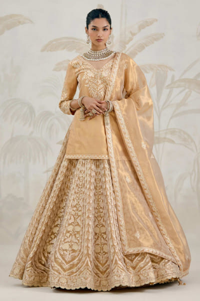 Gold gota embroidered kurta lehenga set