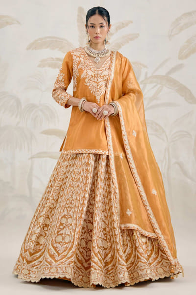 Orange and gold gota embroidery lehenga set