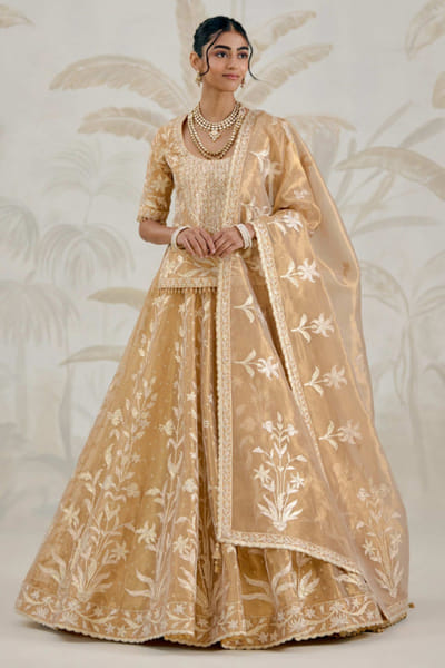 Gold gota embroidery kurta lehenga set
