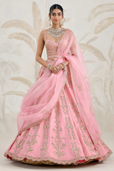 Rose pink zardozi embroidered lehenga set