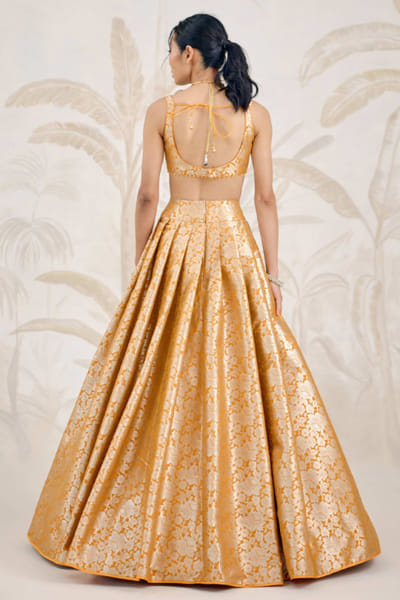 Shyam Narayan Prasad Mustard yellow zardozi embroidered lehenga set SHYAPR26D142371