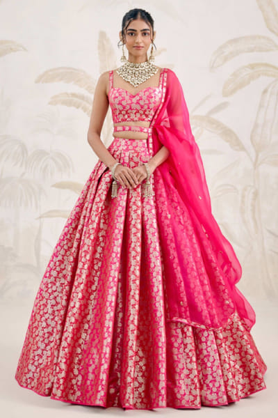 Shyam Narayan Prasad Fuchsia pink zardozi embroidered lehenga set SHYAPR26D142373