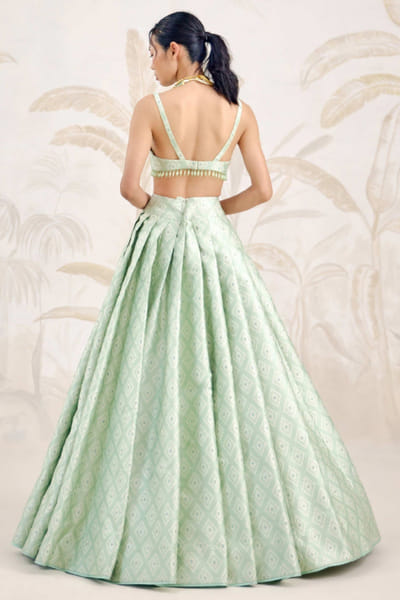 Shyam Narayan Prasad Seacrest green zardozi embroidered lehenga set SHYAPR26D142374