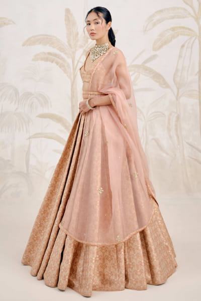 Shyam Narayan Prasad Dusty coral zardozi embroidered lehenga set SHYAPR26D142376
