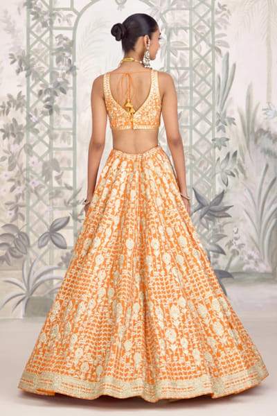 Shyam Narayan Prasad Marigold orange zari embroidered lehenga set SHYAPR26D142379