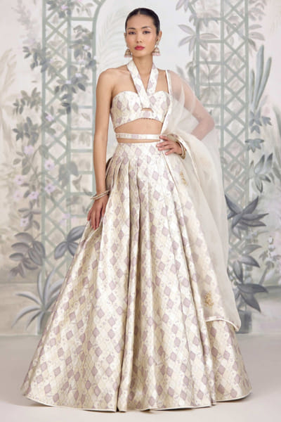 Shyam Narayan Prasad White zardozi embroidered lehenga set SHYAPR26D142382