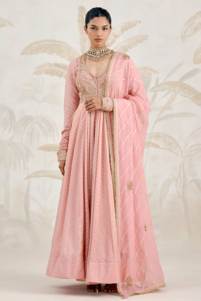 Shyam Narayan Prasad Old rose pink zardozi embroidered anarkali set SHYAPR26D142386