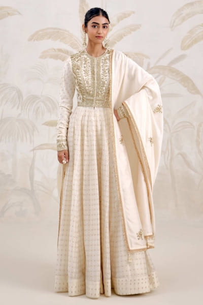 Shyam Narayan Prasad Ivory zardozi embroidered anarkali set SHYAPR26D142387