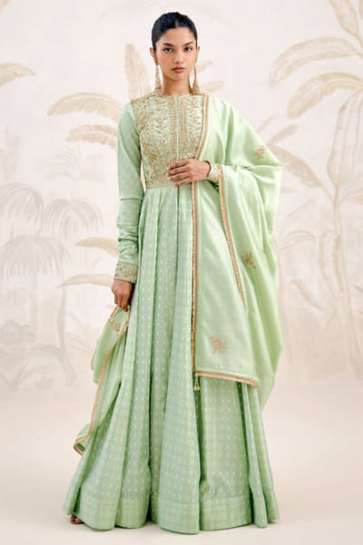 Shyam Narayan Prasad Sea green zardozi embroidered anarkali set SHYAPR26D142384