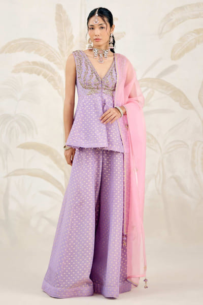 Shyam Narayan Prasad Orchid lavender zardozi embroidery sharara set SHYAPR26D142385