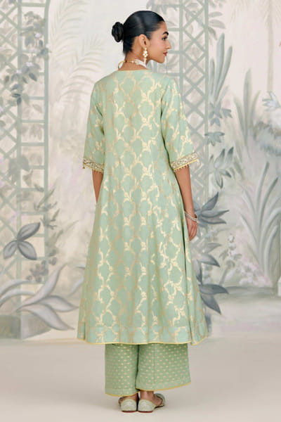 Shyam Narayan Prasad Smoke green zardozi embroidered kurta set SHYAPR26D142388