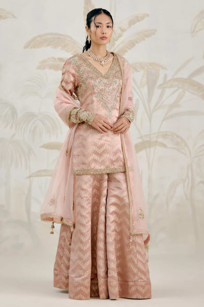Shyam Narayan Prasad Old rose pink zardozi embroidered sharara set SHYAPR26D142389