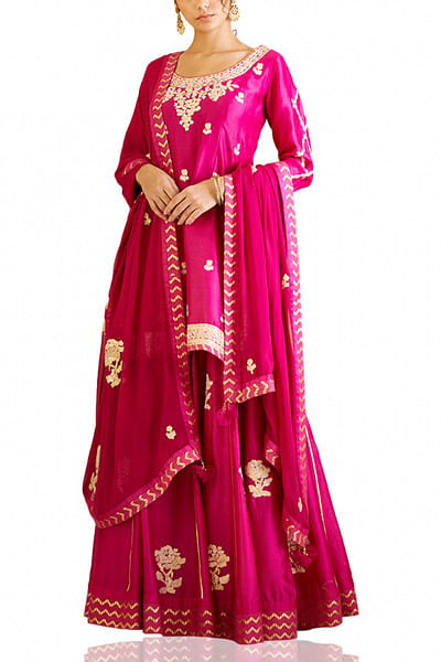 Pink embroidered kurta and skirt set