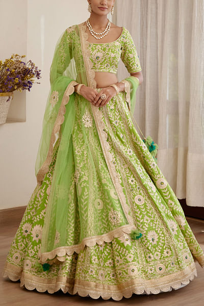 Green embroidered lehenga set