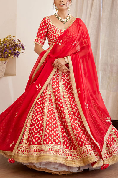 Red embroidered lehenga set