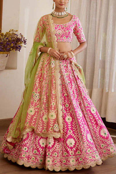 Pink embroidered lehenga set