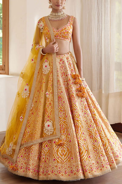 Yellow embroidered lehenga set