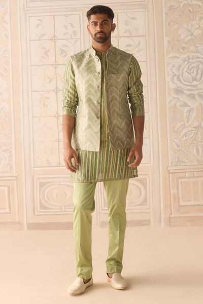 Hemlock green printed brocade bandi kurta set