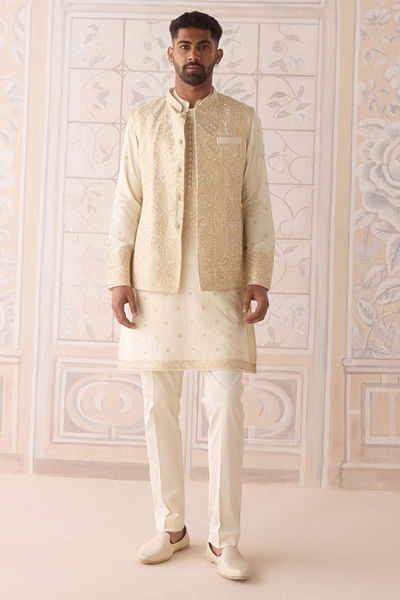 Egret ivory embroidered bandi kurta set