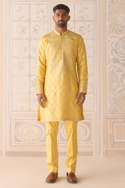 Maize yellow dori embroidered kurta set