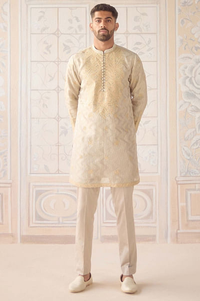 Birch metallic ivory applique brocade kurta set