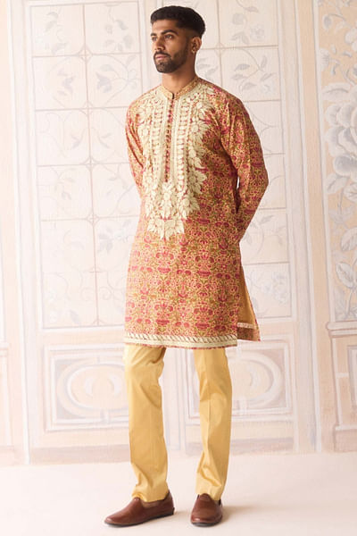 Aspen gold yellow printed appliqued kurta set