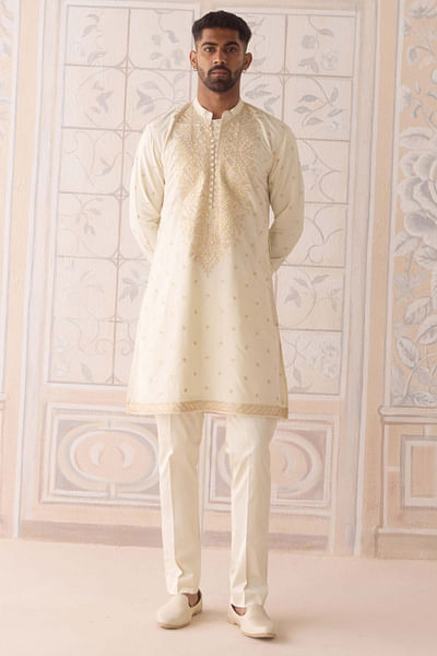 Egret off-white dori embroidered kurta set