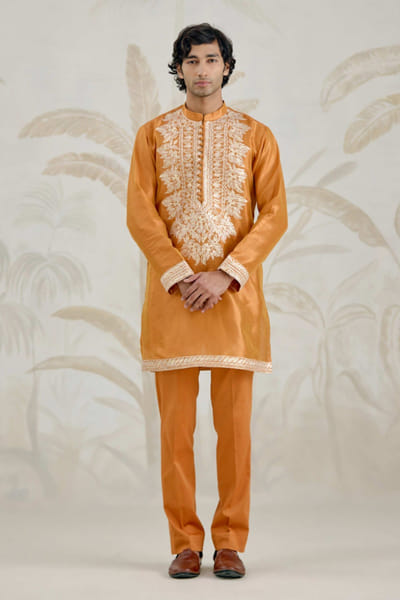 Burnt orange gota embroidered kurta set