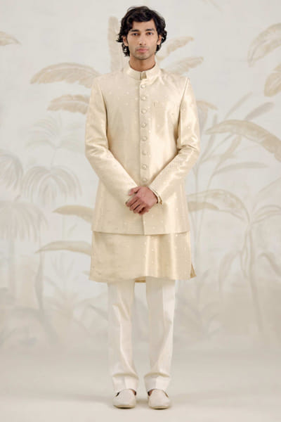 Ivory brocade jacket kurta set