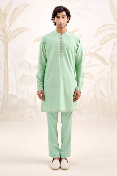 Sea green cotton silk kurta set
