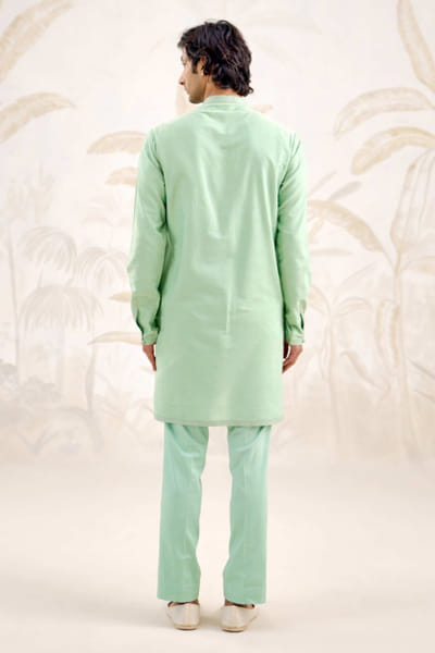 Shyam Narayan Prasad Sea green brocade bandi kurta set SHYAPR26D142052