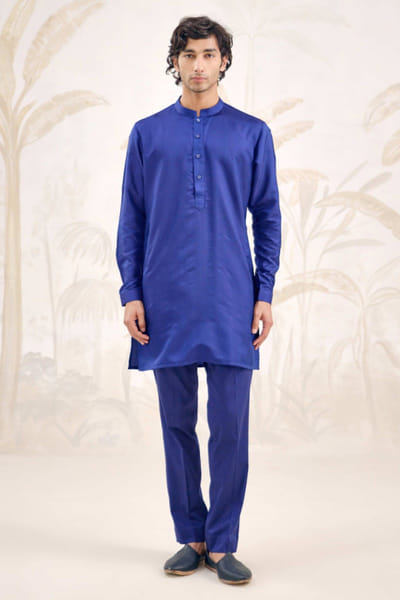 Shyam Narayan Prasad Midnight blue striped jaquard kurta set SHYAPR26D142053