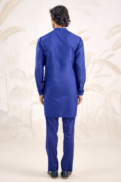 Shyam Narayan Prasad Midnight blue striped jaquard kurta set SHYAPR26D142053