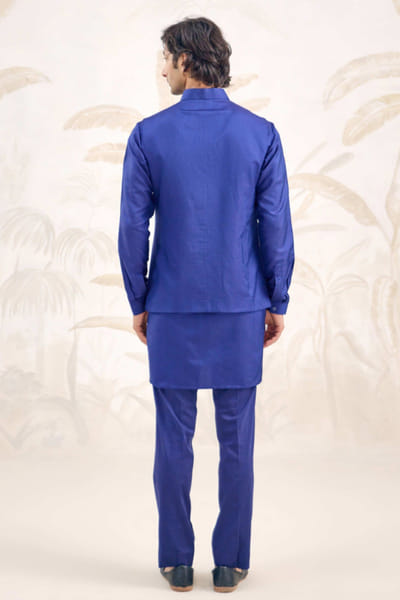 Shyam Narayan Prasad Midnight blue jaquard bandi kurta set SHYAPR26D142054