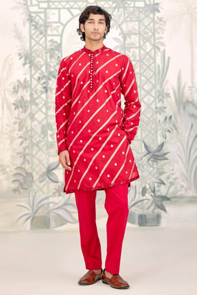Shyam Narayan Prasad Maroon chanderi brocade kurta set SHYAPR26D142059