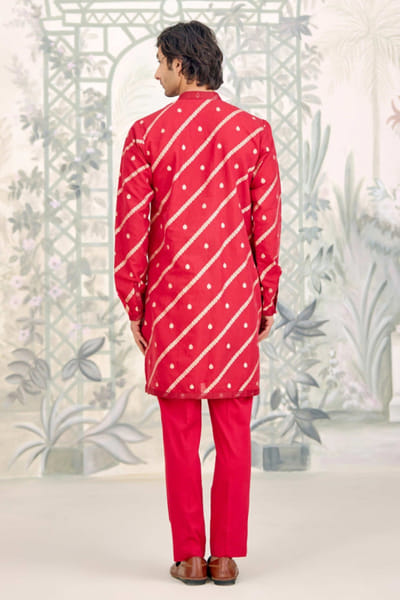 Shyam Narayan Prasad Maroon chanderi brocade kurta set SHYAPR26D142059