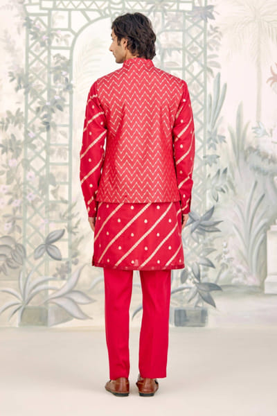 Shyam Narayan Prasad Maroon brocade bandi kurta set SHYAPR26D142060