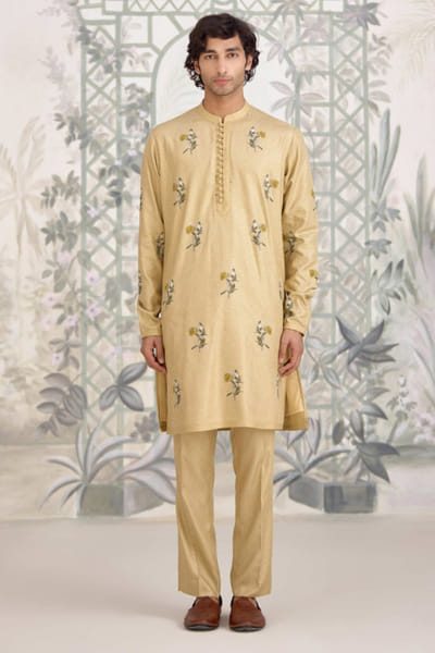 Neutral yellow printed kurta set
