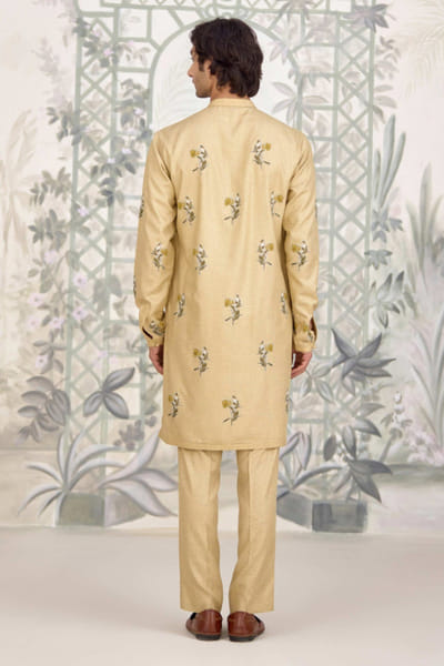 Shyam Narayan Prasad Neutral yellow print applique bandi kurta set SHYAPR26D142064
