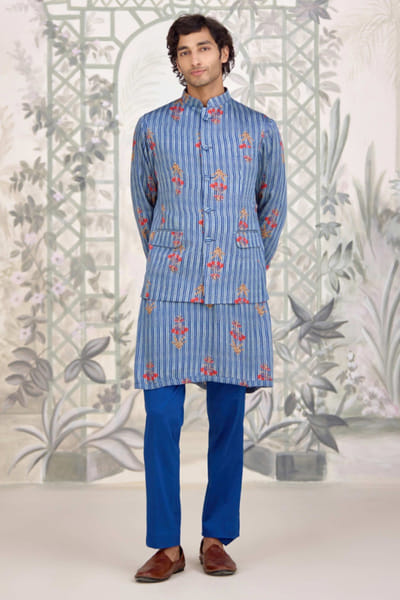 Shyam Narayan Prasad Blue printed bandi kurta set SHYAPR26D142068