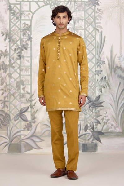 Shyam Narayan Prasad Mustard brocade kurta set SHYAPR26D142069